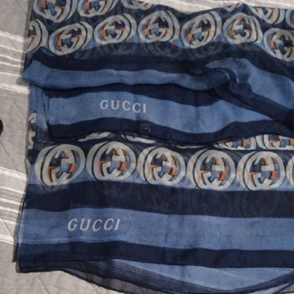 Gucci Sheer Navy Scarf with Logo Pattern - Picture 8 of 13